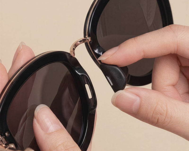 Sweet Pain interchangeable nose pads magnetic attachment — close-up demonstration of click-in fit system